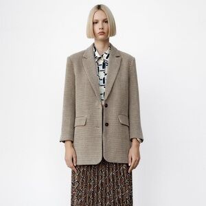 Zara Tan Houndstooth Blazer